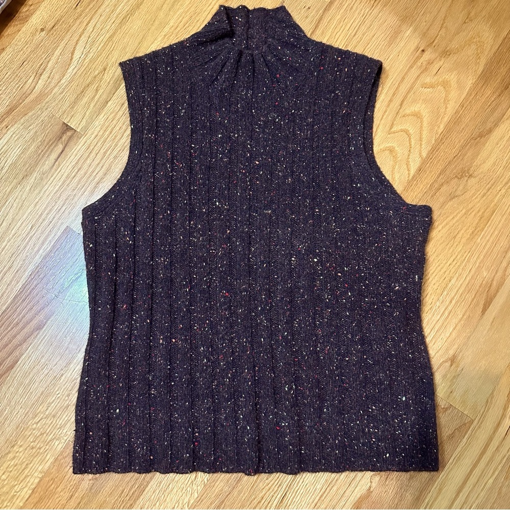 Vintage Country Cashmere brown flecked cashmere sweater vest with turtleneck